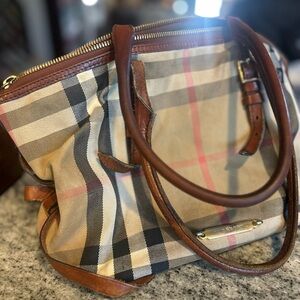 Burberry Beige and Brown Check Shoulder Bag